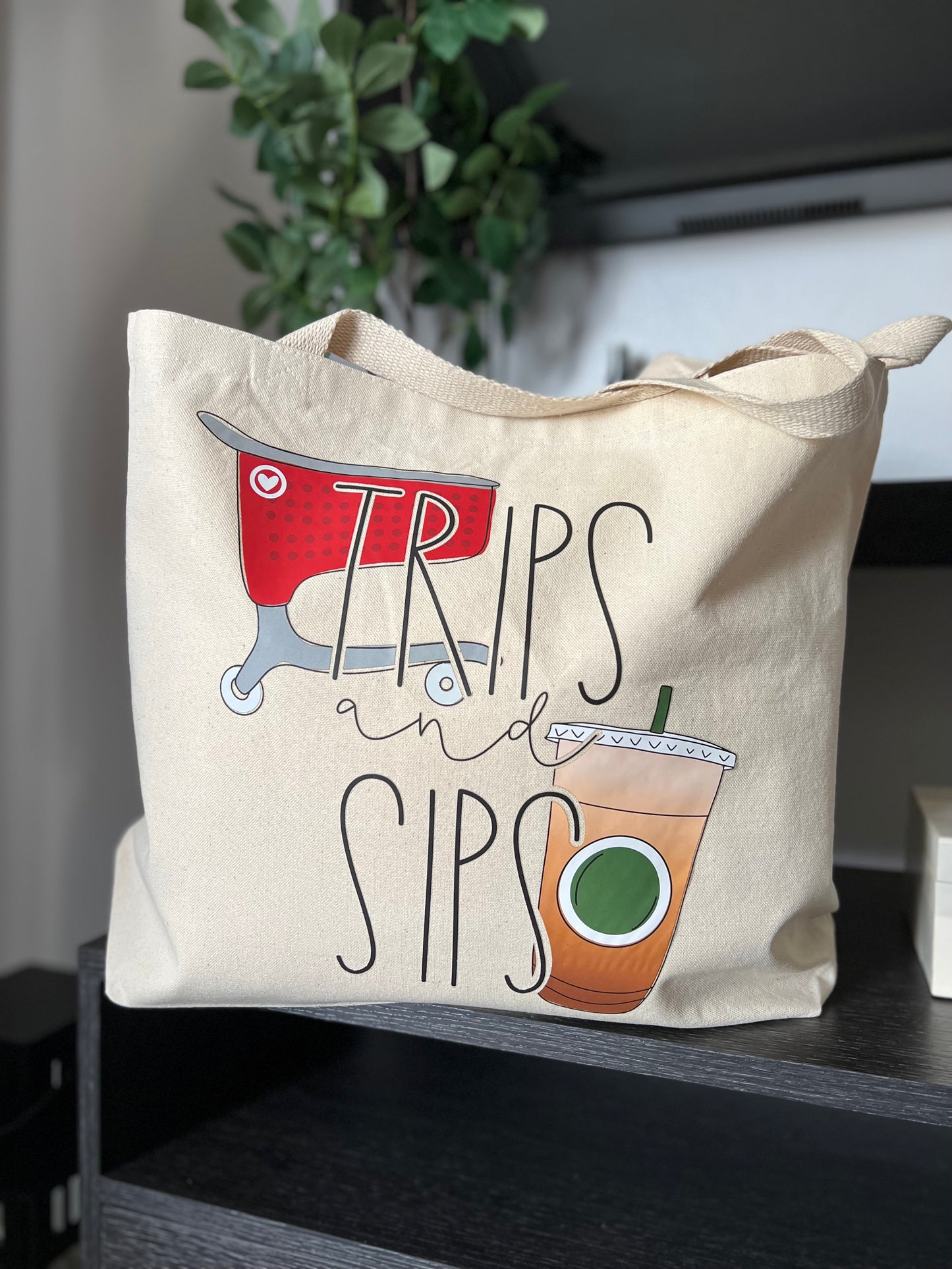 Trips & Sips Canvas Tote Bag