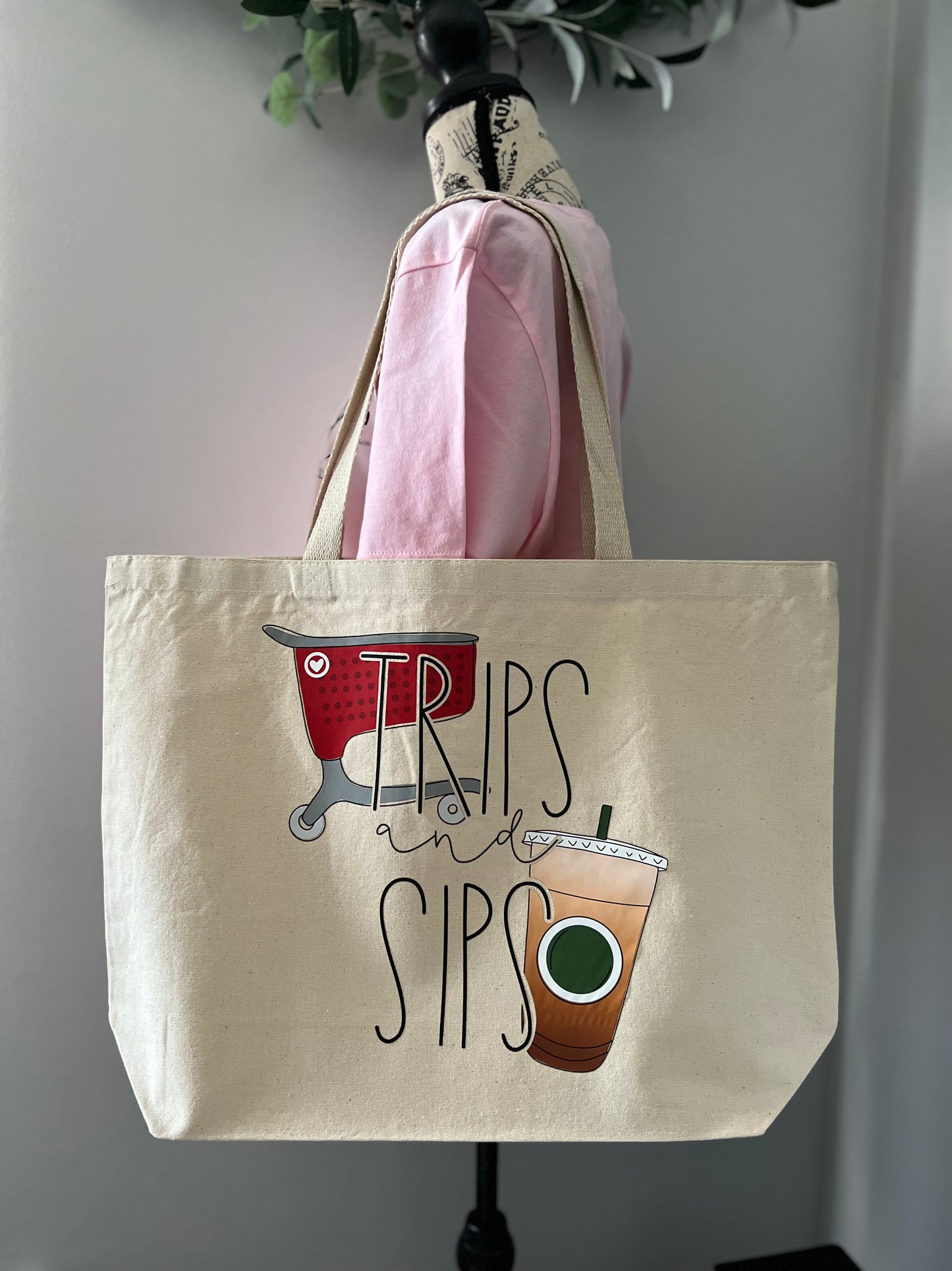 Trips & Sips Canvas Tote Bag